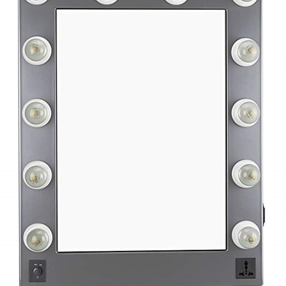 Lighted 12 Bulb Vanity Mirror with outlet; Dimmer